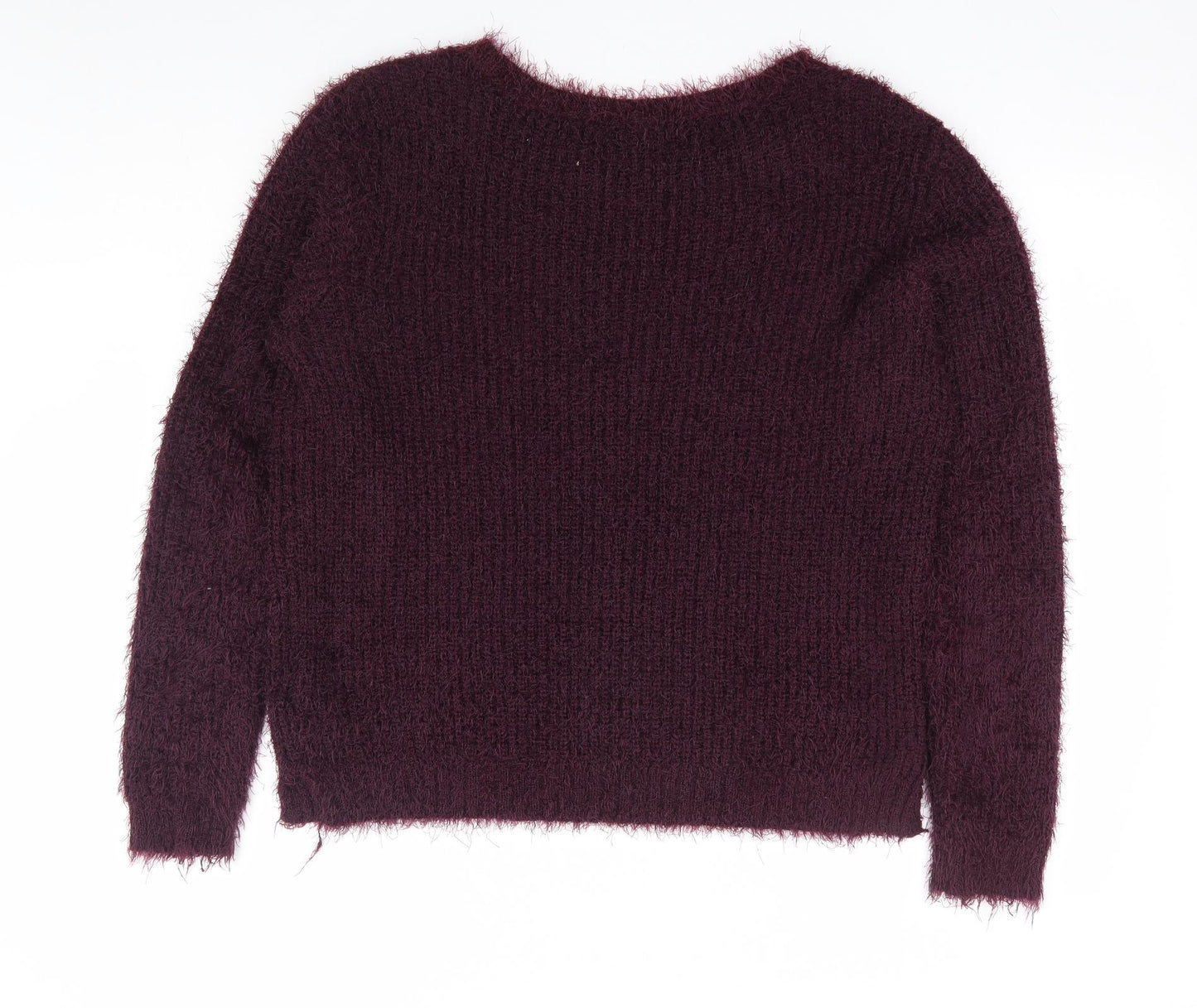 H&M Womens Purple Round Neck Polyester Pullover Jumper Size L - Fluffy