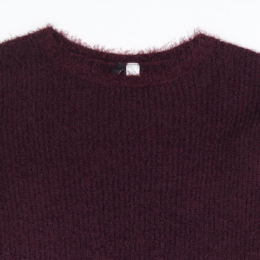 H&M Womens Purple Round Neck Polyester Pullover Jumper Size L - Fluffy