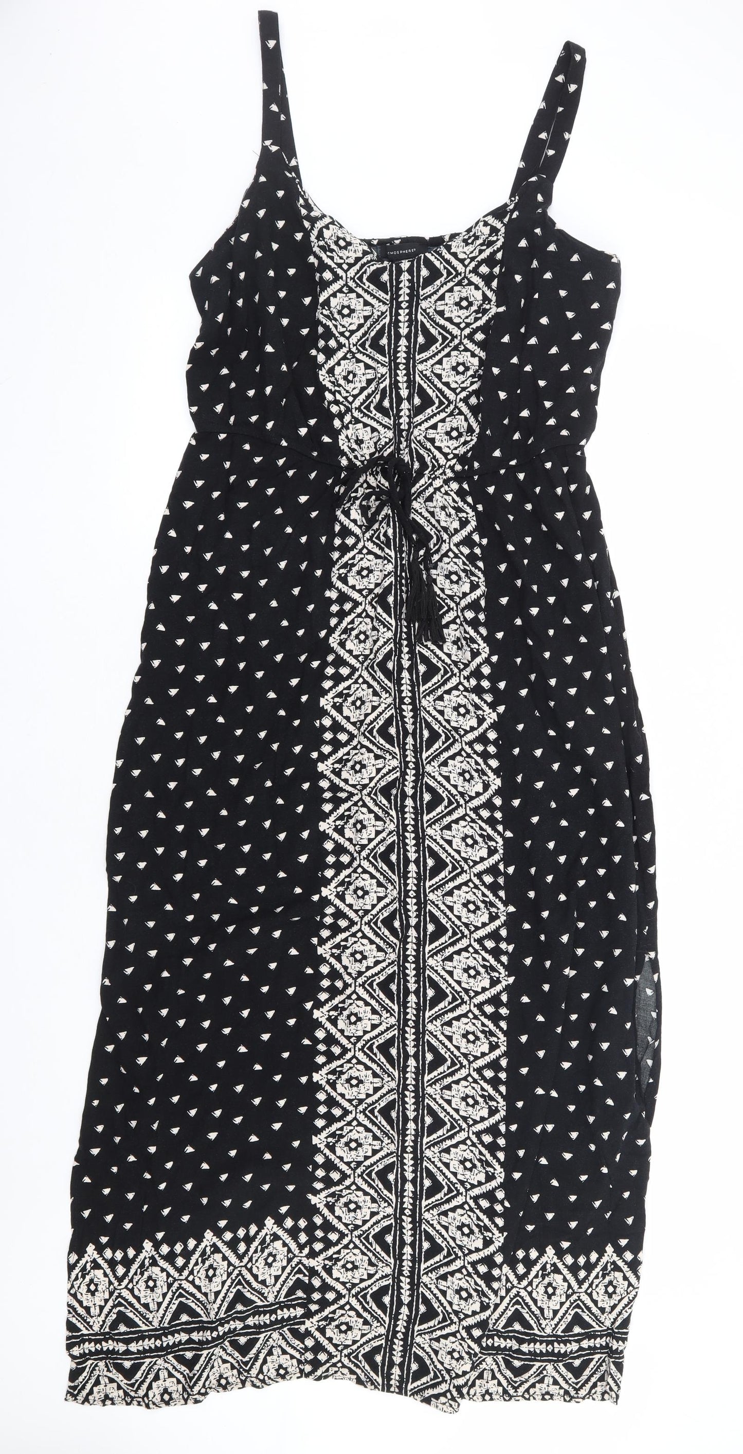 Primark Womens Black Geometric Viscose Fit & Flare Size 18 Square Neck Pullover
