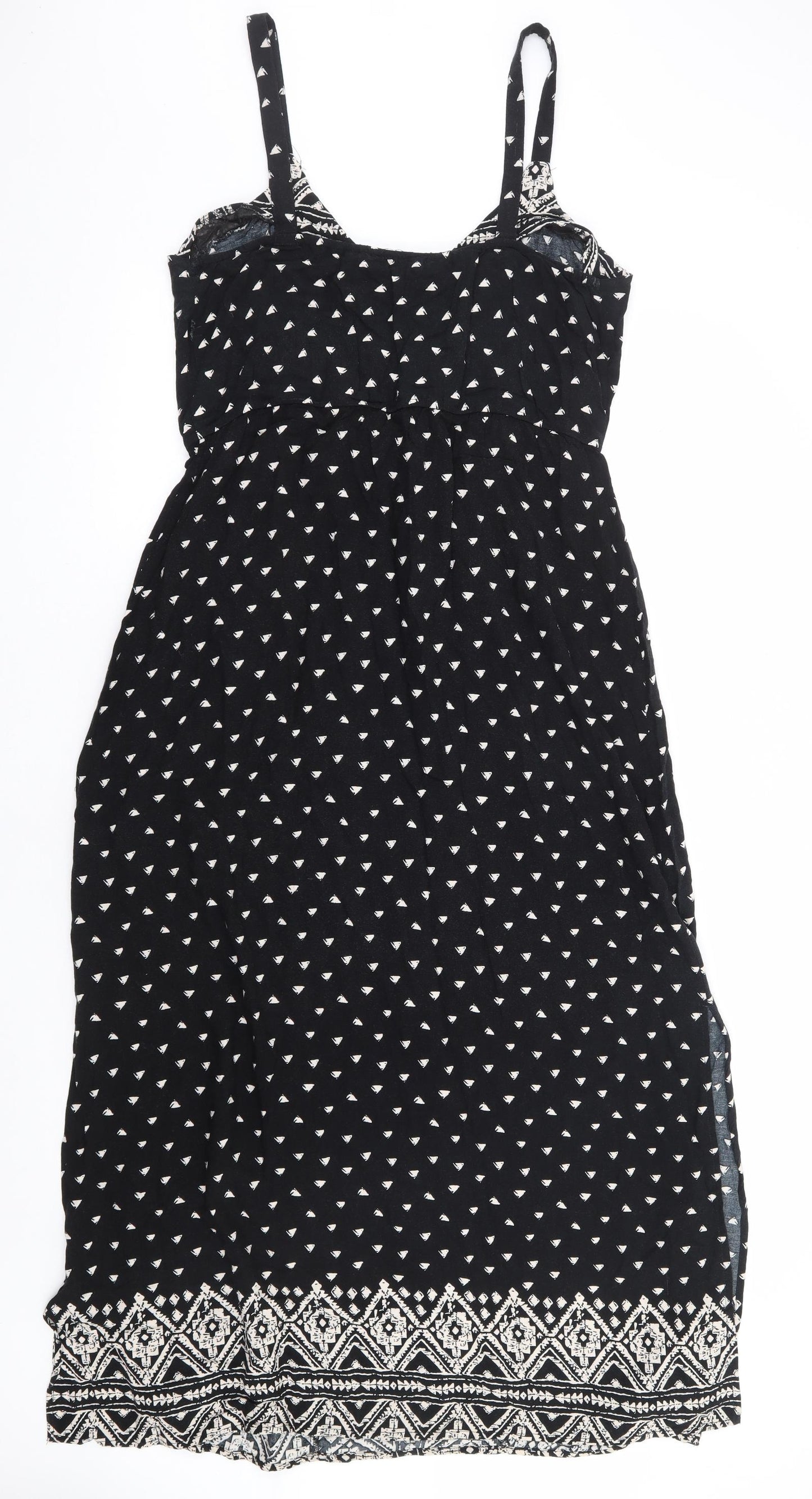 Primark Womens Black Geometric Viscose Fit & Flare Size 18 Square Neck Pullover