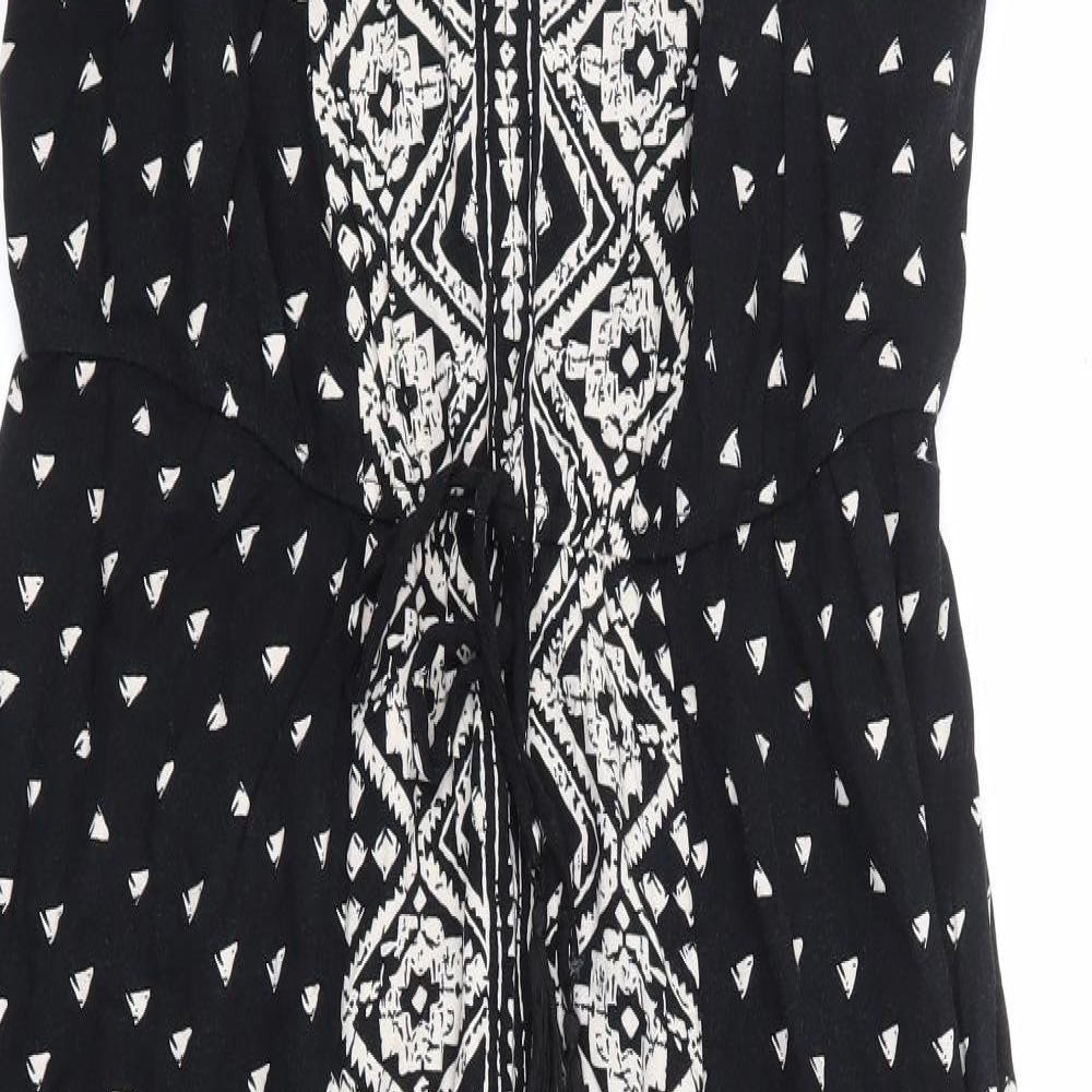 Primark Womens Black Geometric Viscose Fit & Flare Size 18 Square Neck Pullover