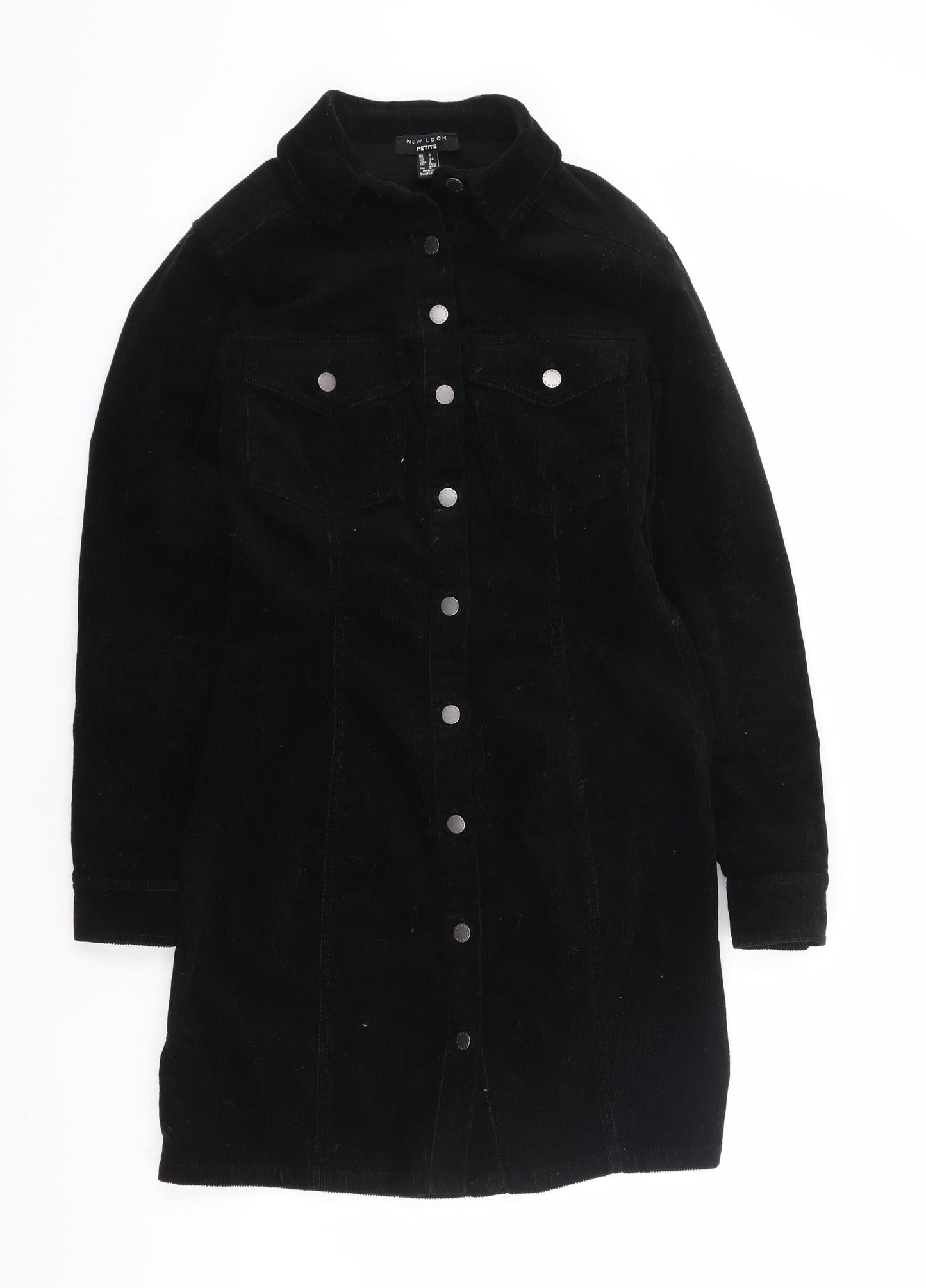 New Look Womens Black Cotton Shirt Dress Size 6 Collared Button