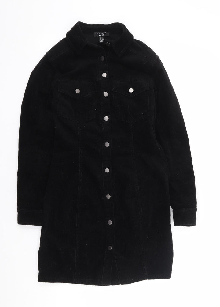 New Look Womens Black Cotton Shirt Dress Size 6 Collared Button