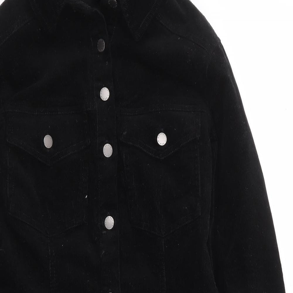 New Look Womens Black Cotton Shirt Dress Size 6 Collared Button