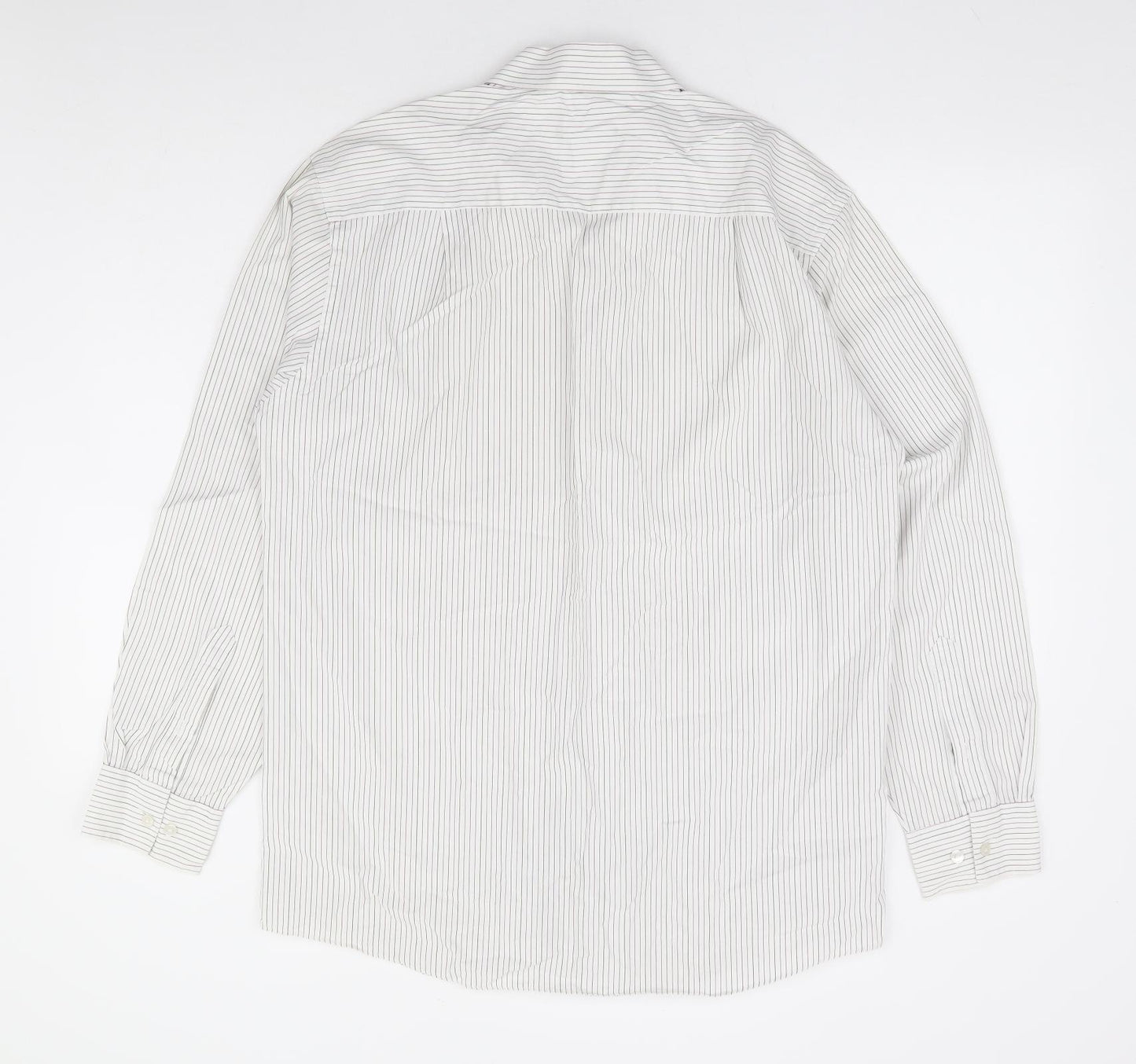 Van Heusen Mens White Striped Polyester Dress Shirt Size 16 Collared Button
