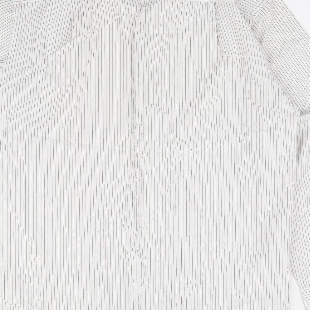 Van Heusen Mens White Striped Polyester Dress Shirt Size 16 Collared Button