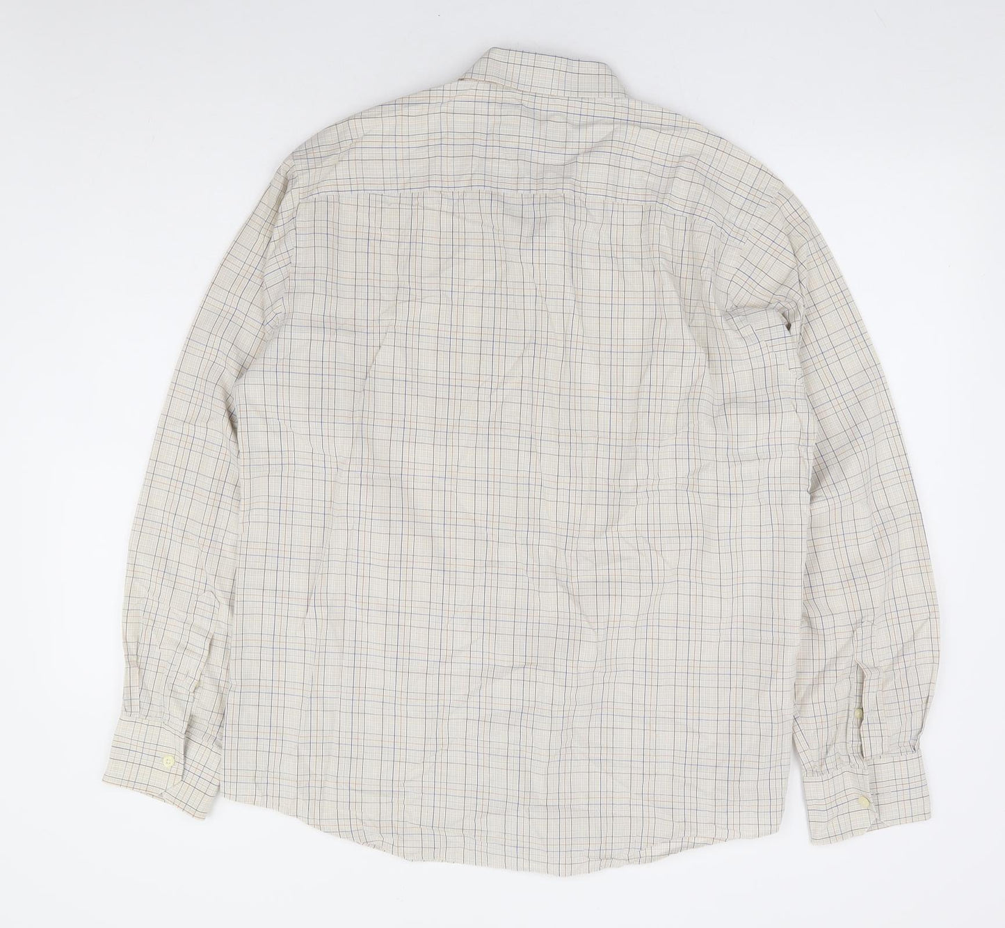 Lakeland Mens Beige Check Cotton Dress Shirt Size L Collared Button