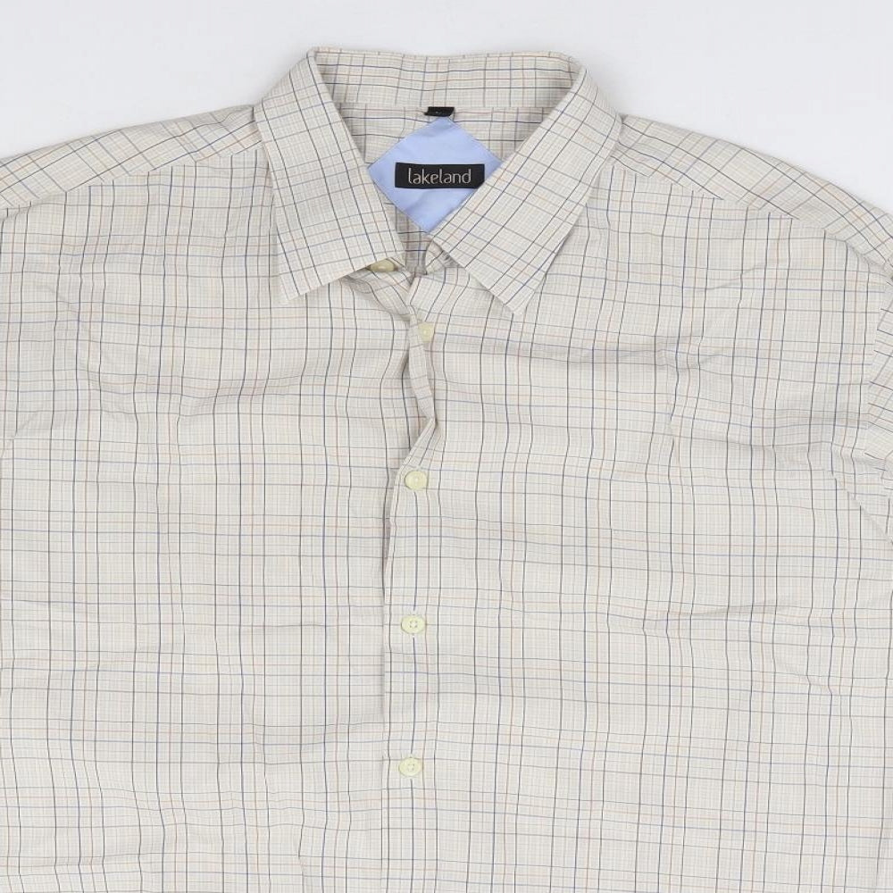 Lakeland Mens Beige Check Cotton Dress Shirt Size L Collared Button