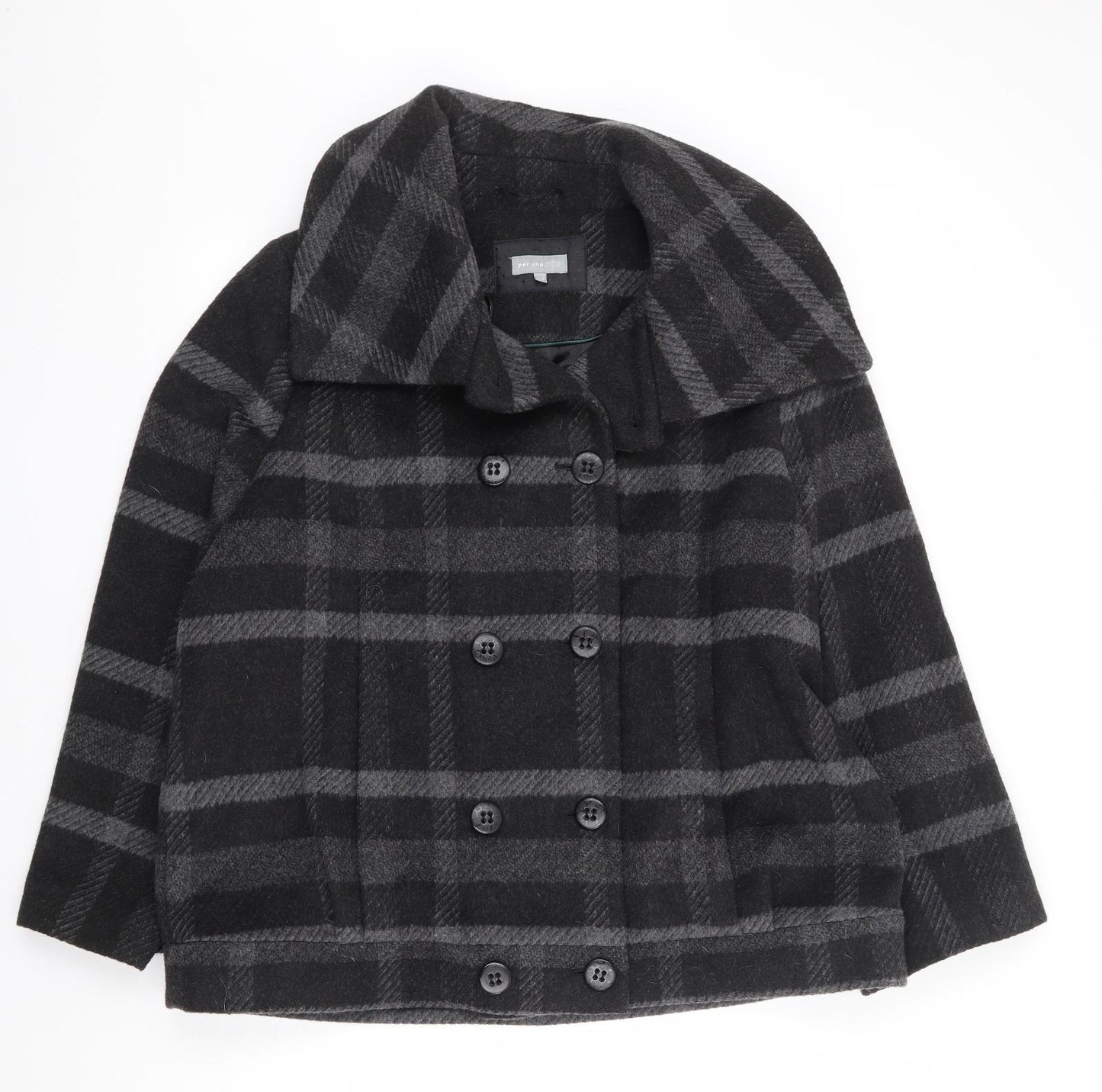 Per Una Womens Grey Check Overcoat Coat Size 20 Button