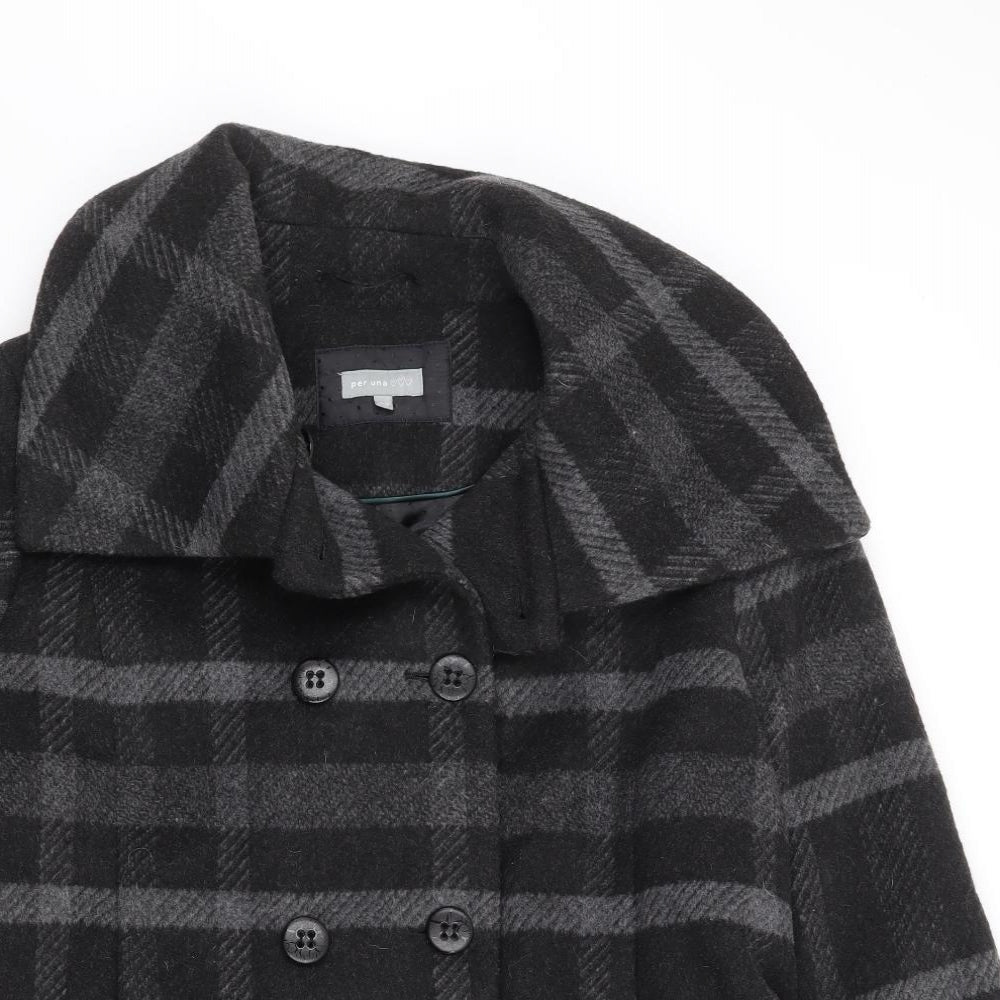 Per Una Womens Grey Check Overcoat Coat Size 20 Button