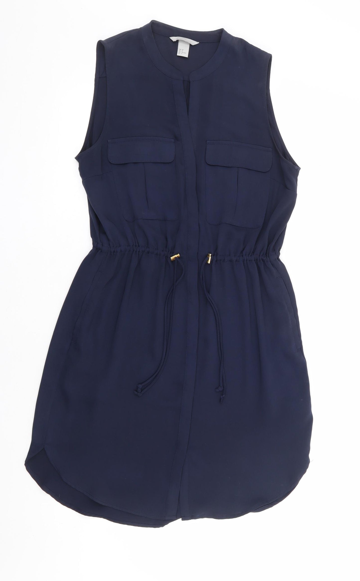 H&M Womens Blue Polyester Shirt Dress Size 10 V-Neck Button