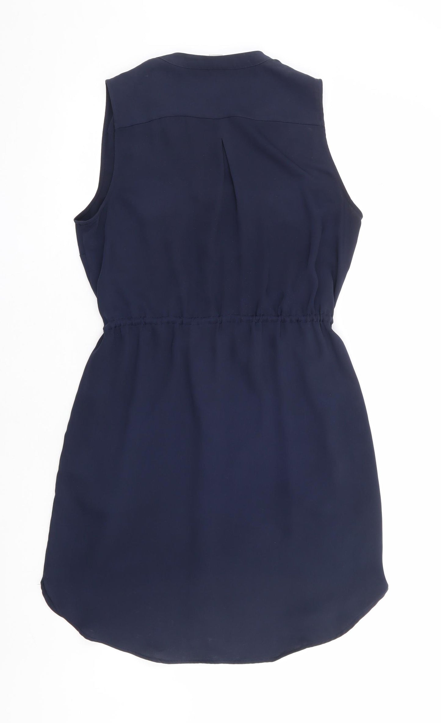 H&M Womens Blue Polyester Shirt Dress Size 10 V-Neck Button