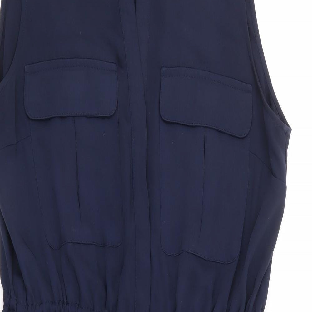 H&M Womens Blue Polyester Shirt Dress Size 10 V-Neck Button