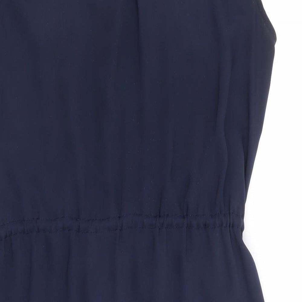 H&M Womens Blue Polyester Shirt Dress Size 10 V-Neck Button