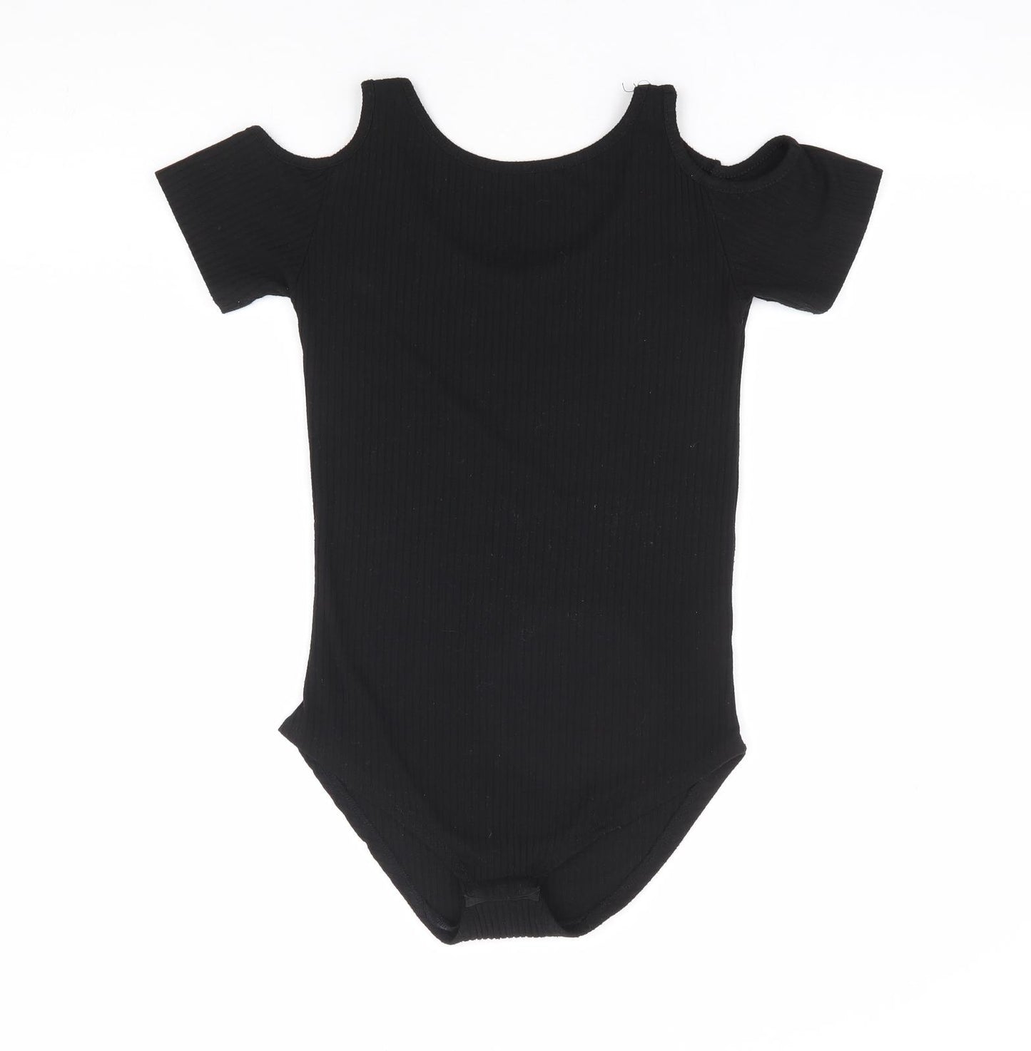 River Island Girls Black Polyester Bodysuit One-Piece Size 11-12 Years Snap - Ribbed Cold Shoulder