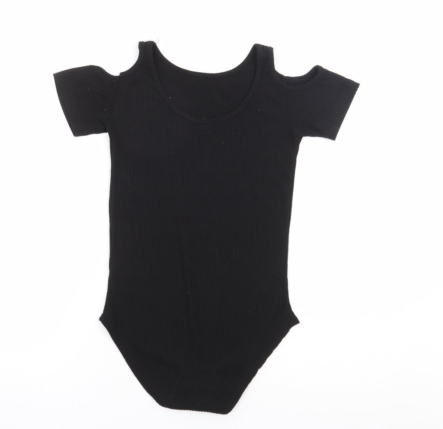 River Island Girls Black Polyester Bodysuit One-Piece Size 11-12 Years Snap - Ribbed Cold Shoulder