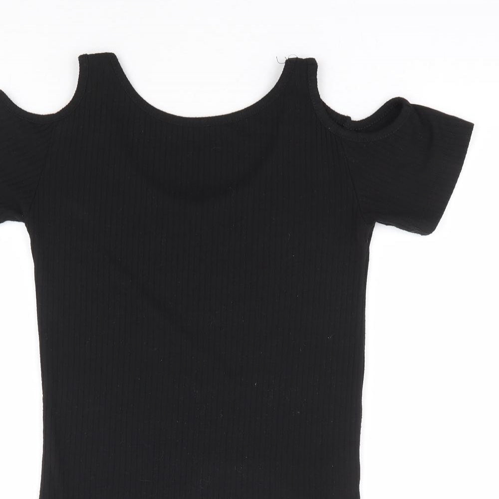 River Island Girls Black Polyester Bodysuit One-Piece Size 11-12 Years Snap - Ribbed Cold Shoulder