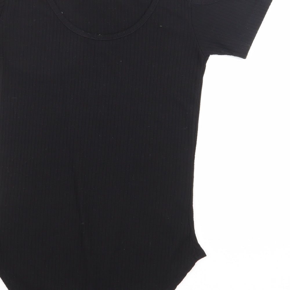 River Island Girls Black Polyester Bodysuit One-Piece Size 11-12 Years Snap - Ribbed Cold Shoulder