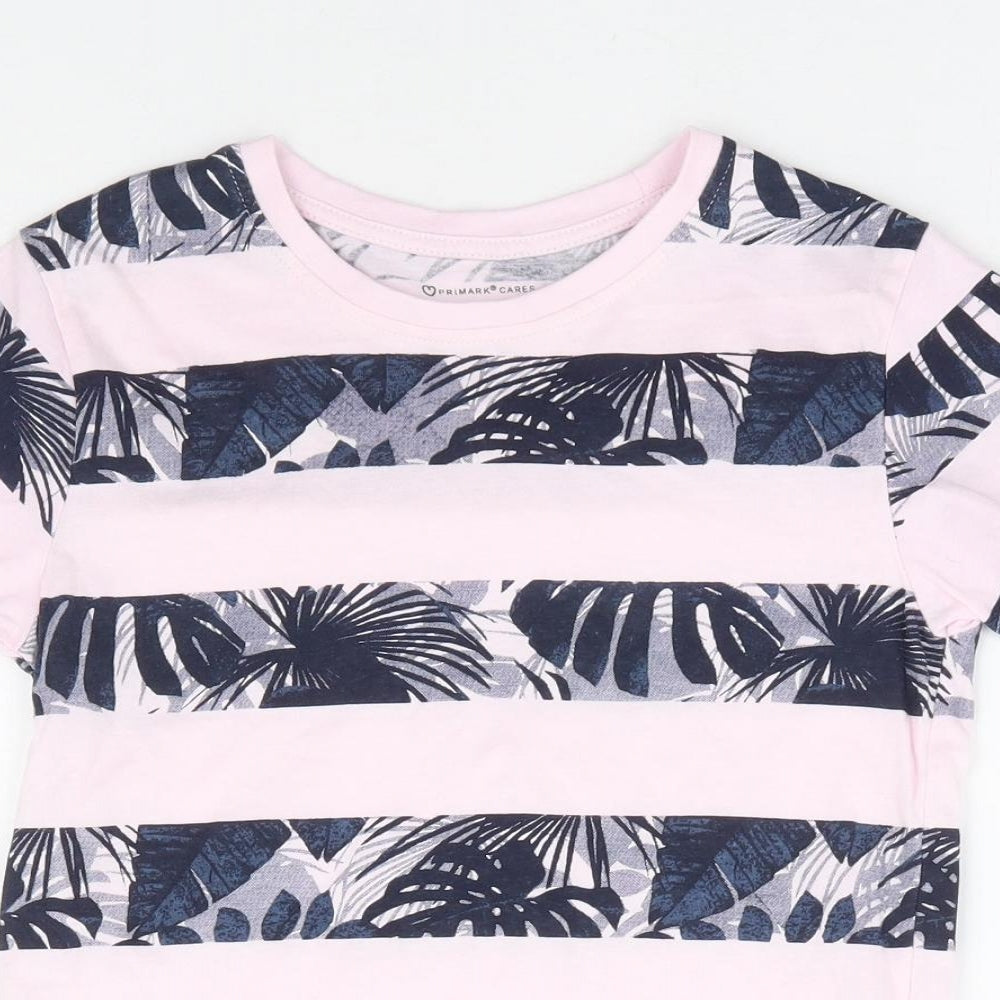 Primark Boys Pink Striped 100% Cotton Basic T-Shirt Size 6-7 Years Round Neck Pullover