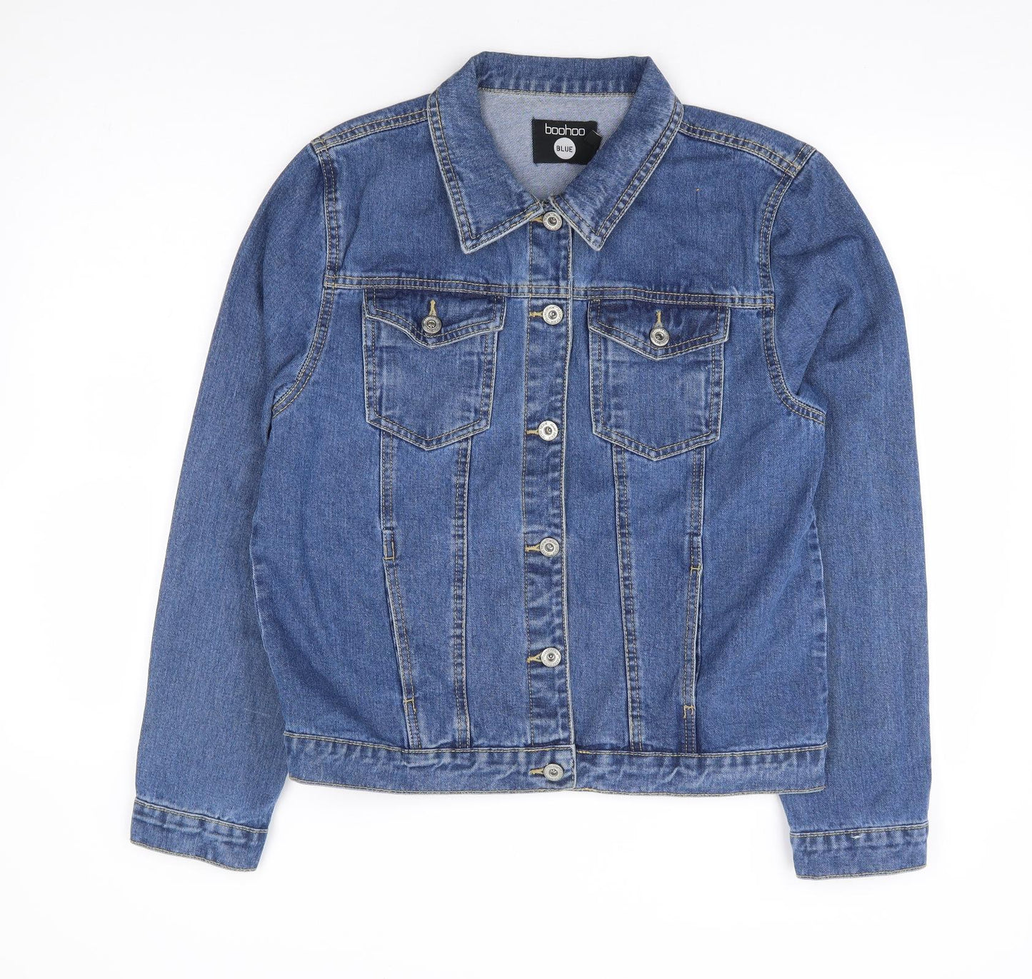 Boohoo Womens Blue Jacket Size 14 Button