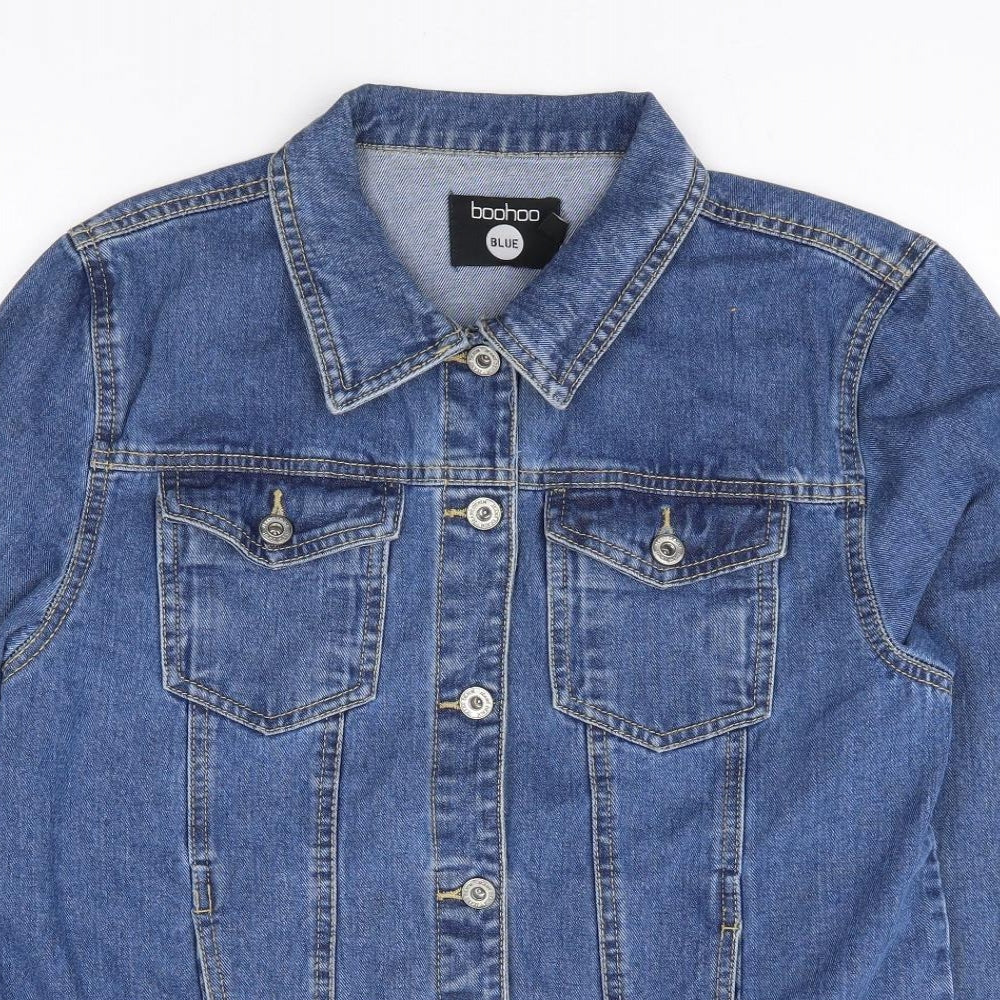 Boohoo Womens Blue Jacket Size 14 Button