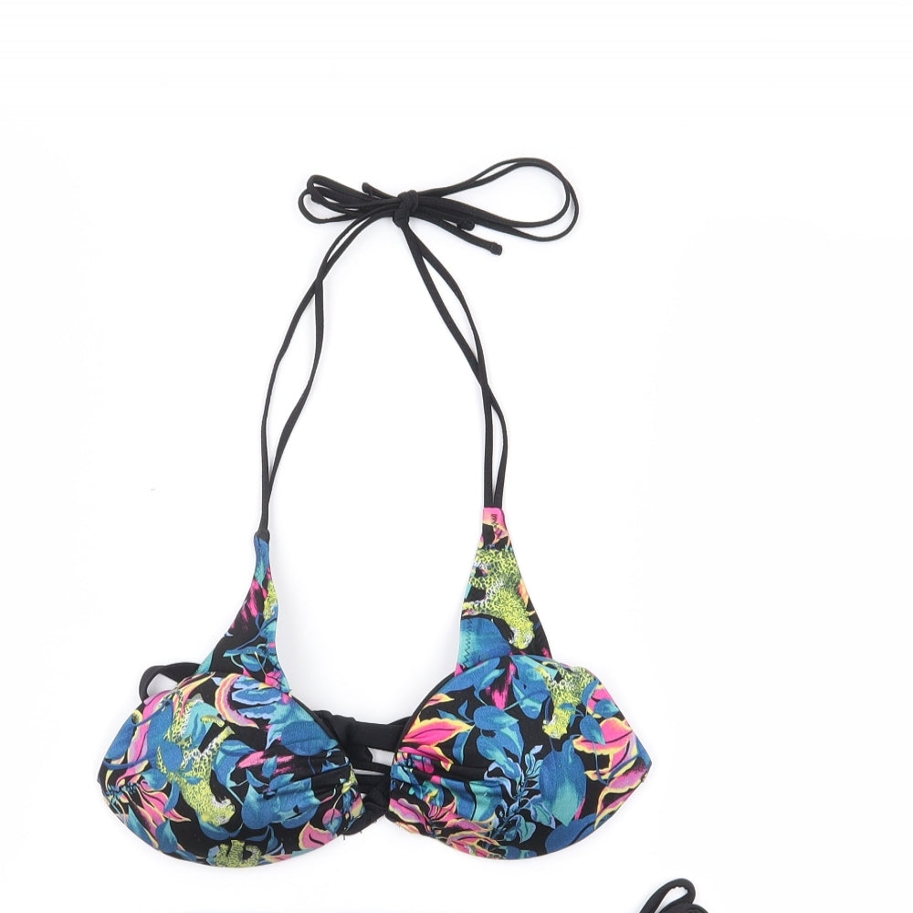 Topshop Womens Black Geometric Polyamide Bikini Size 6 - Leopard, Side Tie Briefs, Halter