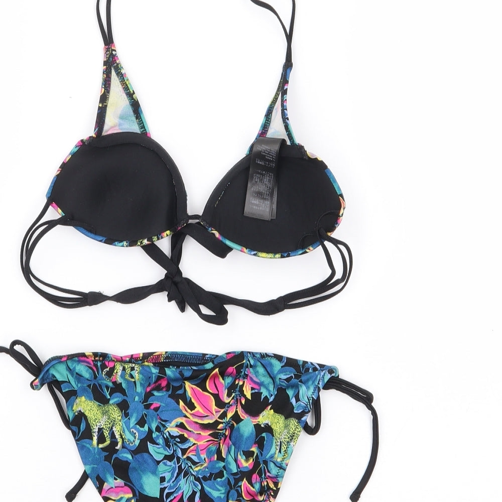 Topshop Womens Black Geometric Polyamide Bikini Size 6 - Leopard, Side Tie Briefs, Halter