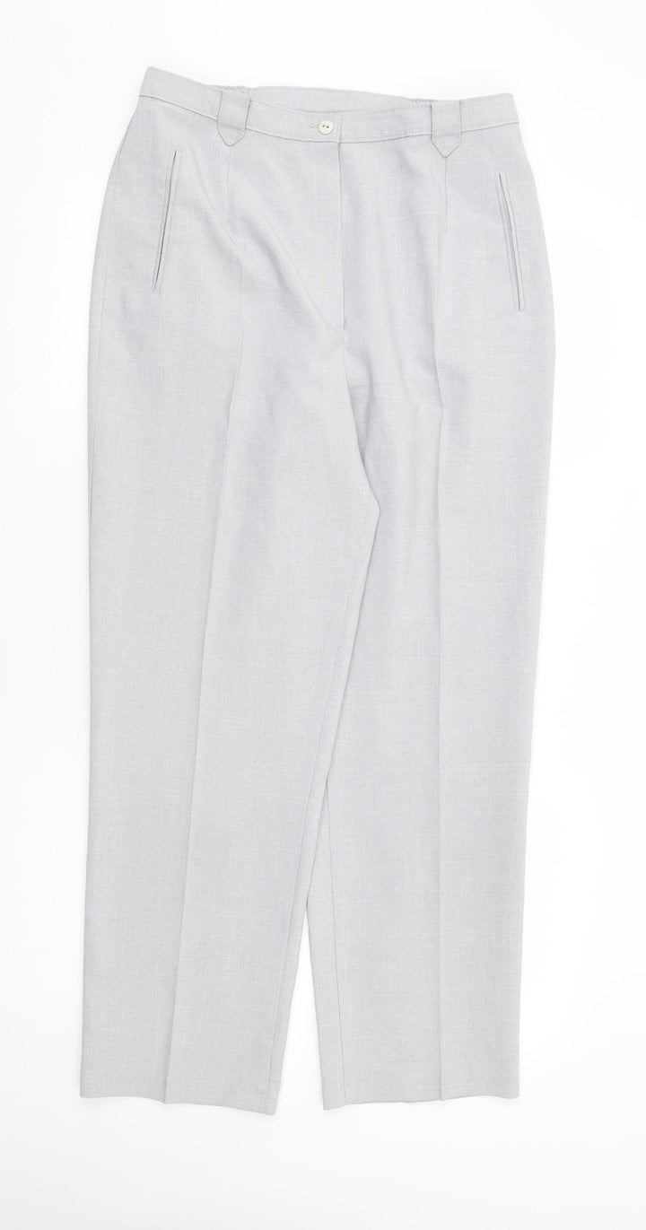 BHS Womens Grey Polyester Trousers Size 14 L28 in Regular Zip