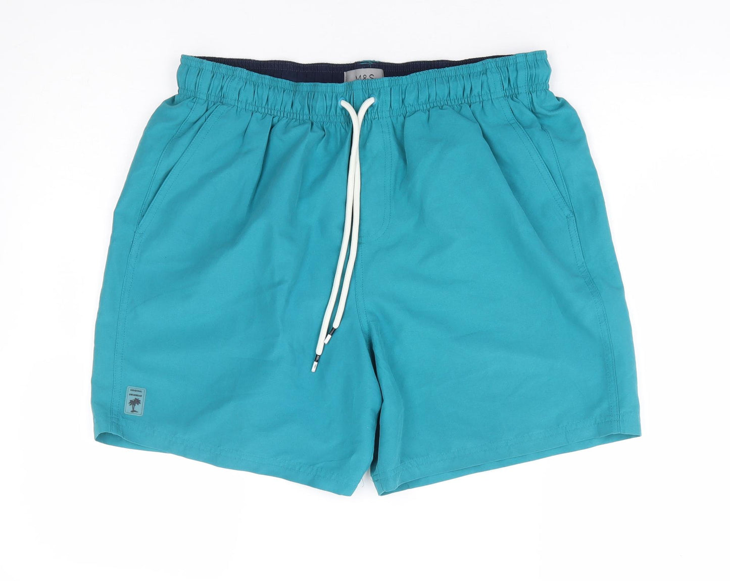 Marks and Spencer Mens Green Polyester Sweat Shorts Size M L8 in Regular Drawstring - Swim Short