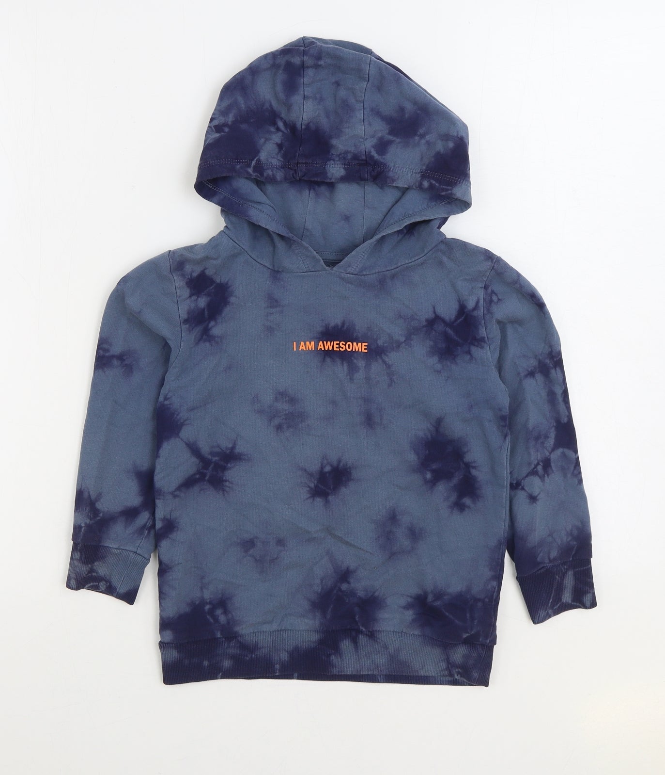 NEXT Boys Blue Geometric Cotton Pullover Hoodie Size 4-5 Years Pullover - Tie Dye I Am Awesome