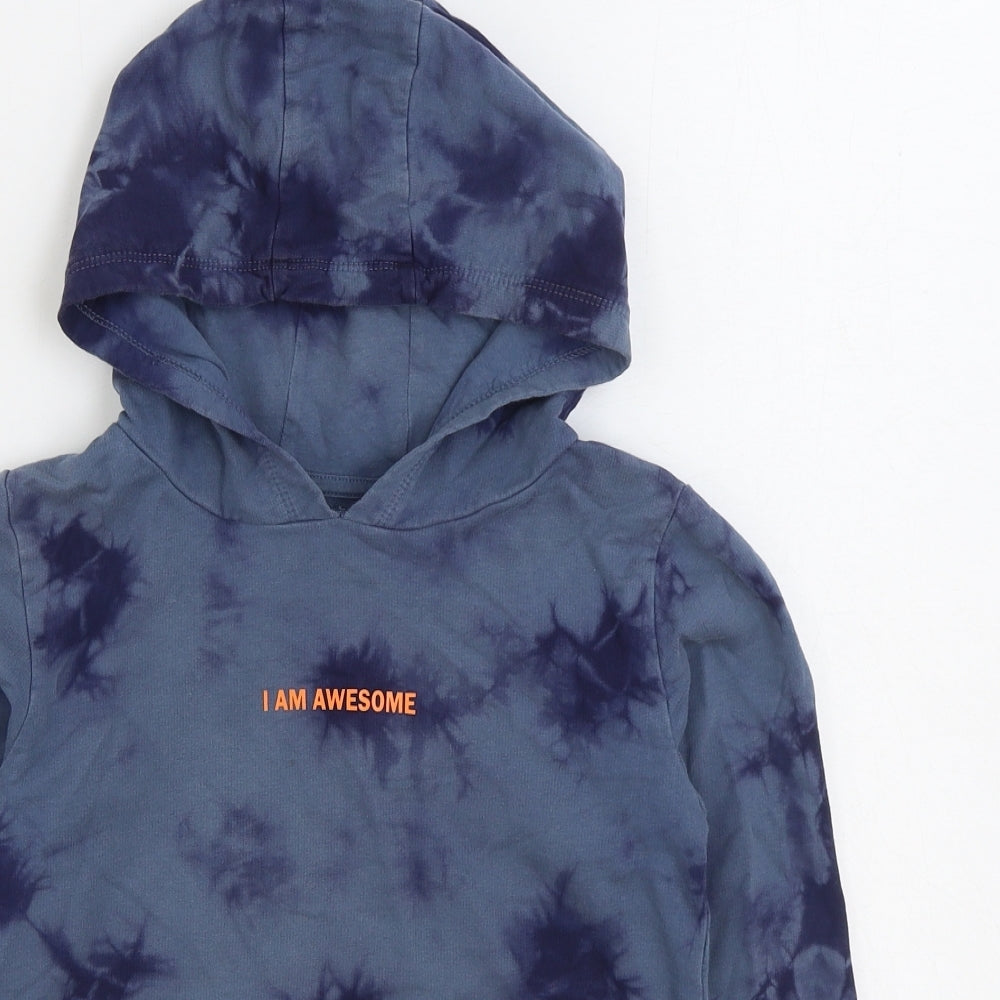 NEXT Boys Blue Geometric Cotton Pullover Hoodie Size 4-5 Years Pullover - Tie Dye I Am Awesome