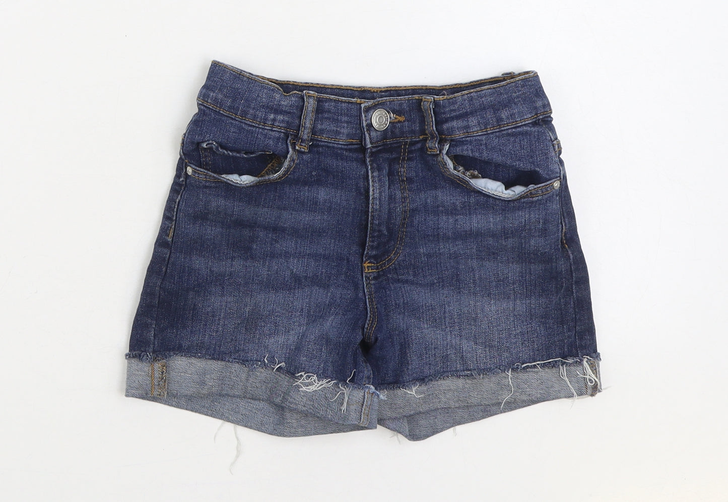 Denim & Co. Girls Blue Cotton Hot Pants Shorts Size 8-9 Years Regular Zip