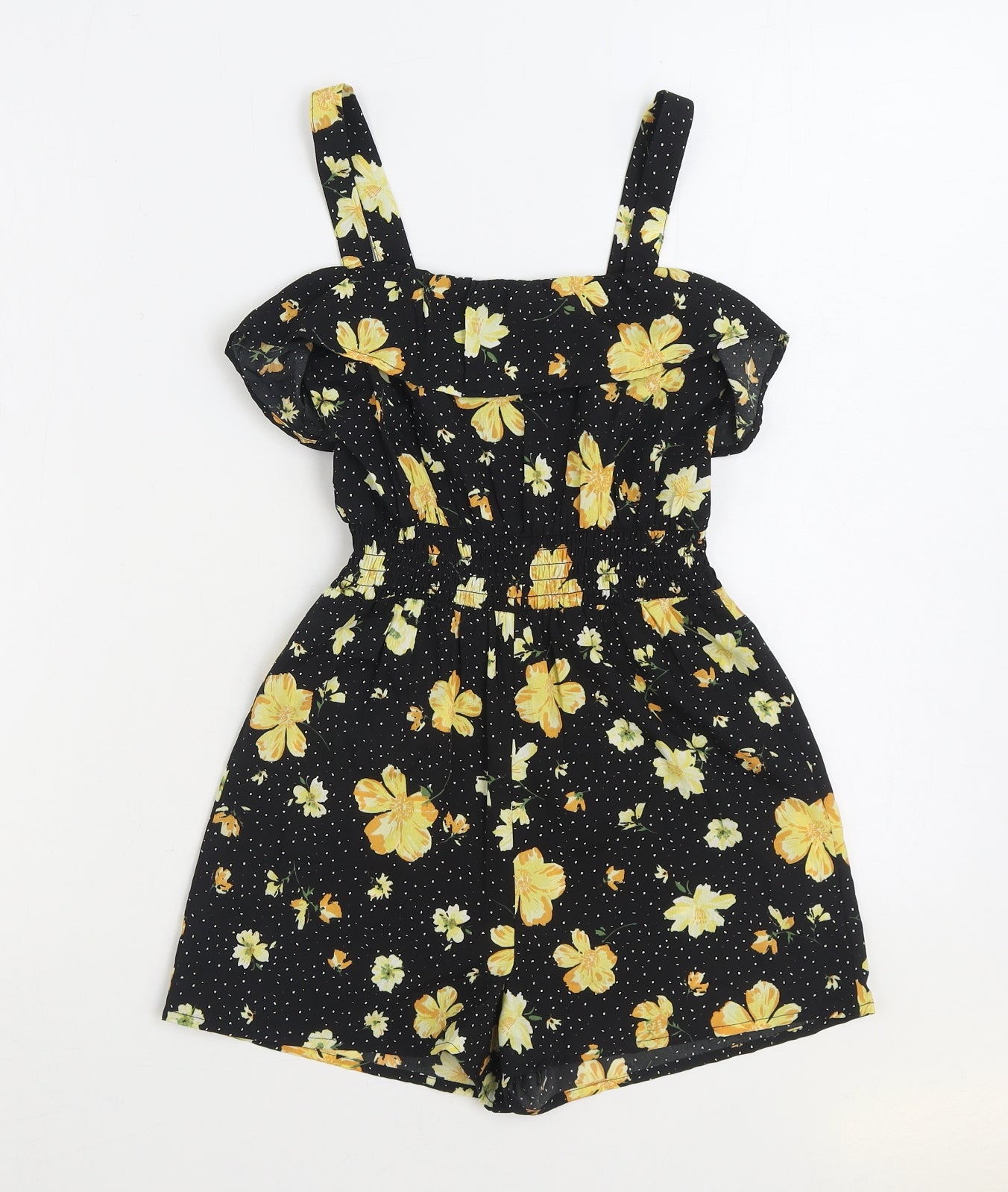 Primark Girls Black Floral Polyester Playsuit One-Piece Size 8-9 Years Pullover