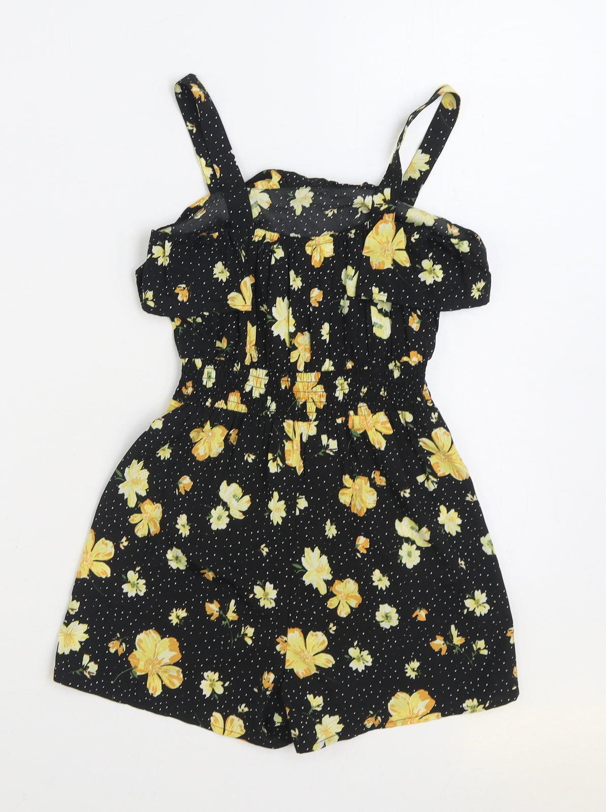 Primark Girls Black Floral Polyester Playsuit One-Piece Size 8-9 Years Pullover