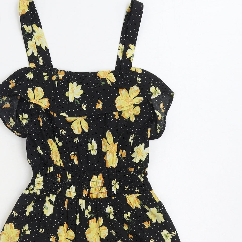 Primark Girls Black Floral Polyester Playsuit One-Piece Size 8-9 Years Pullover
