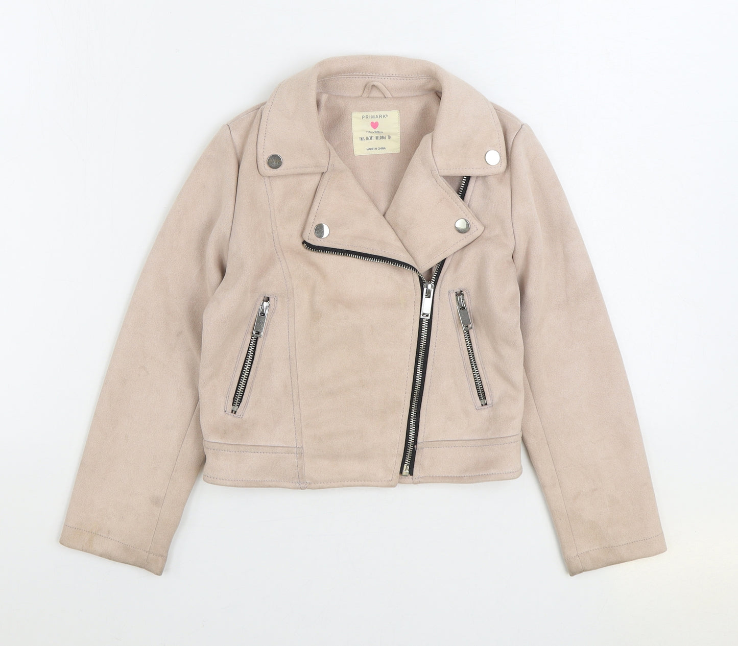 Primark Girls Beige Biker Jacket Size 7-8 Years Zip