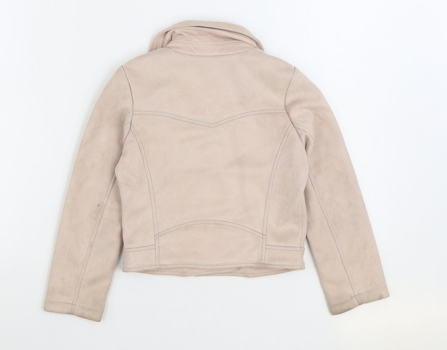 Primark Girls Beige Biker Jacket Size 7-8 Years Zip