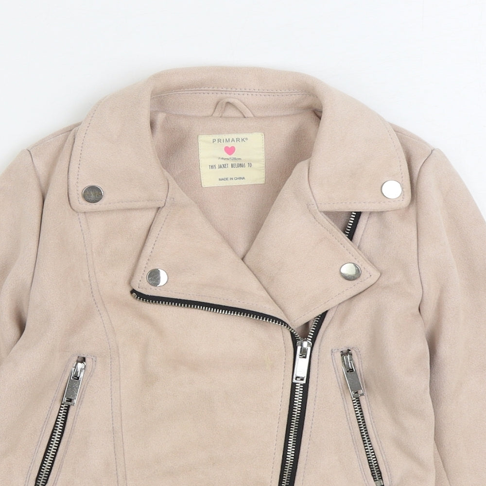 Primark Girls Beige Biker Jacket Size 7-8 Years Zip