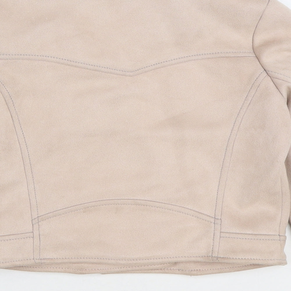 Primark Girls Beige Biker Jacket Size 7-8 Years Zip