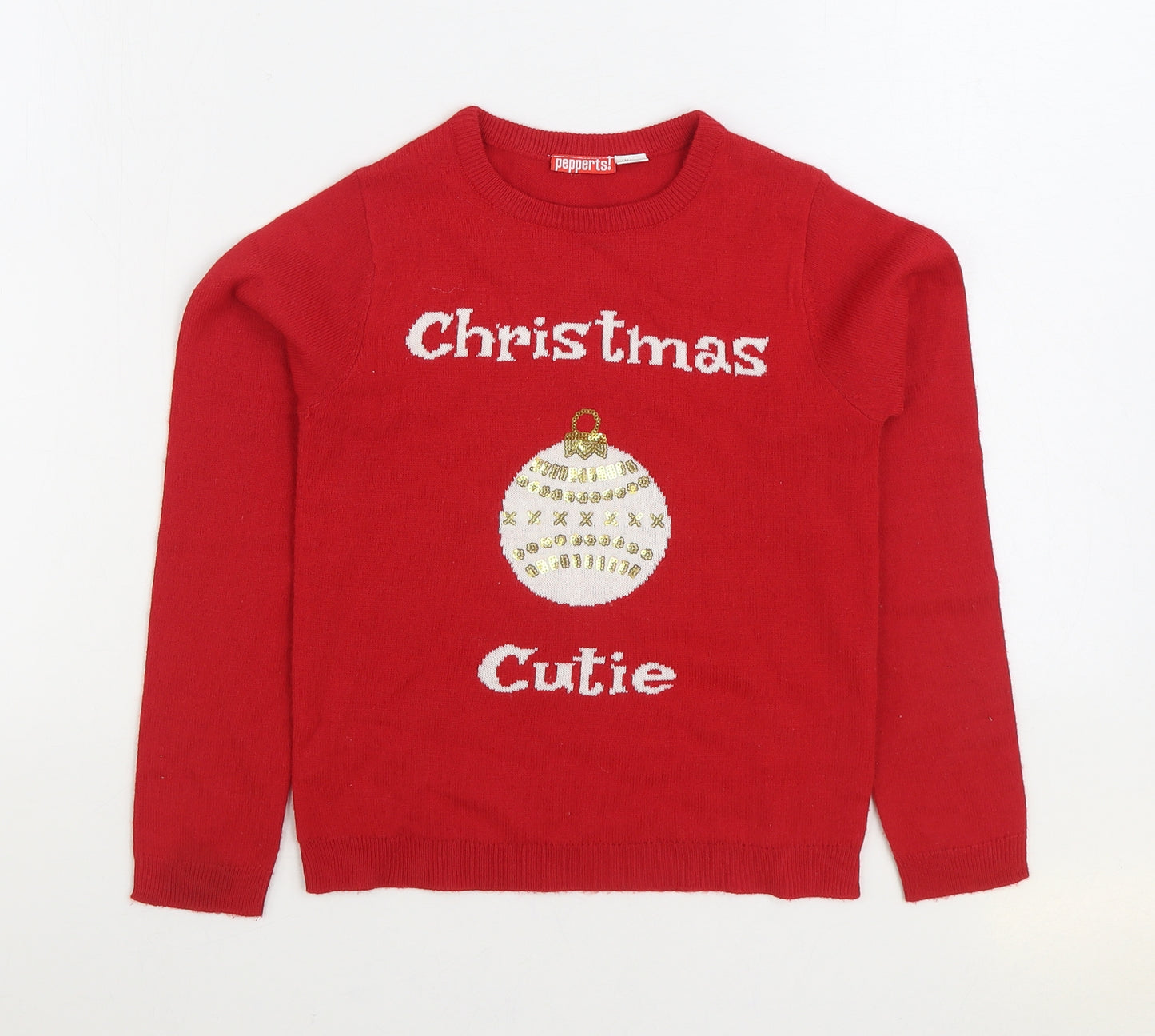 Pepperts Girls Red Round Neck Polyester Pullover Jumper Size 9-10 Years Pullover - Christmas