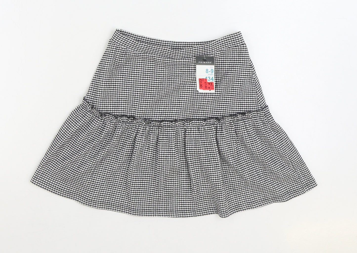 Primark Girls Black Check Polyester Skater Skirt Size 8-9 Years Regular Pull On