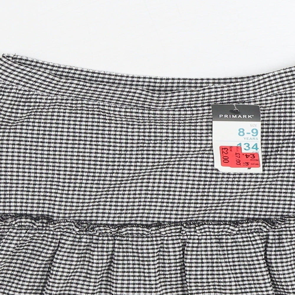 Primark Girls Black Check Polyester Skater Skirt Size 8-9 Years Regular Pull On