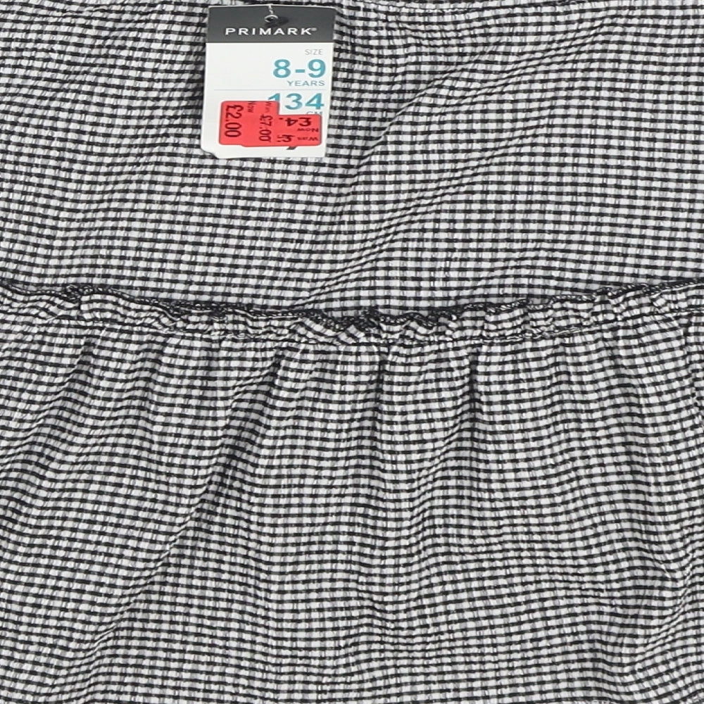 Primark Girls Black Check Polyester Skater Skirt Size 8-9 Years Regular Pull On