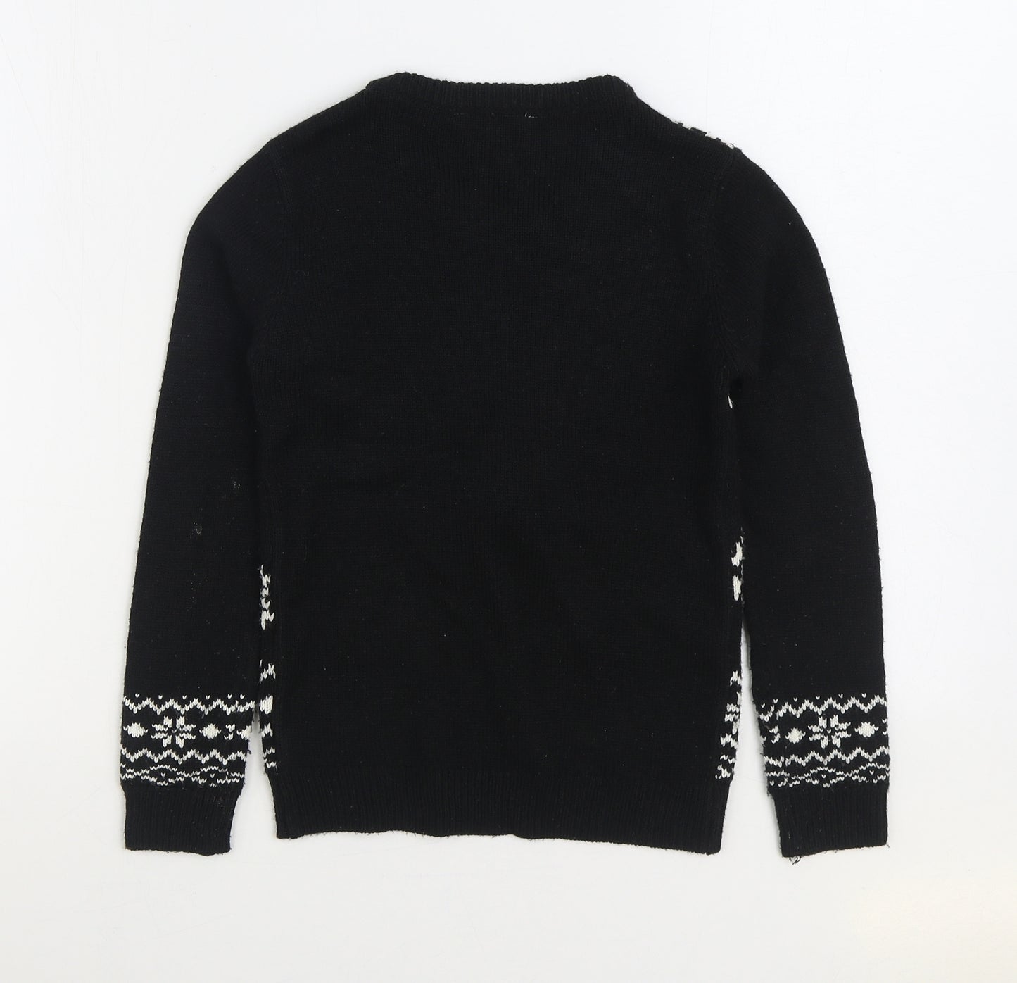 PEP&CO Girls Black Round Neck Acrylic Pullover Jumper Size 5-6 Years Pullover - Christmas Reindeer