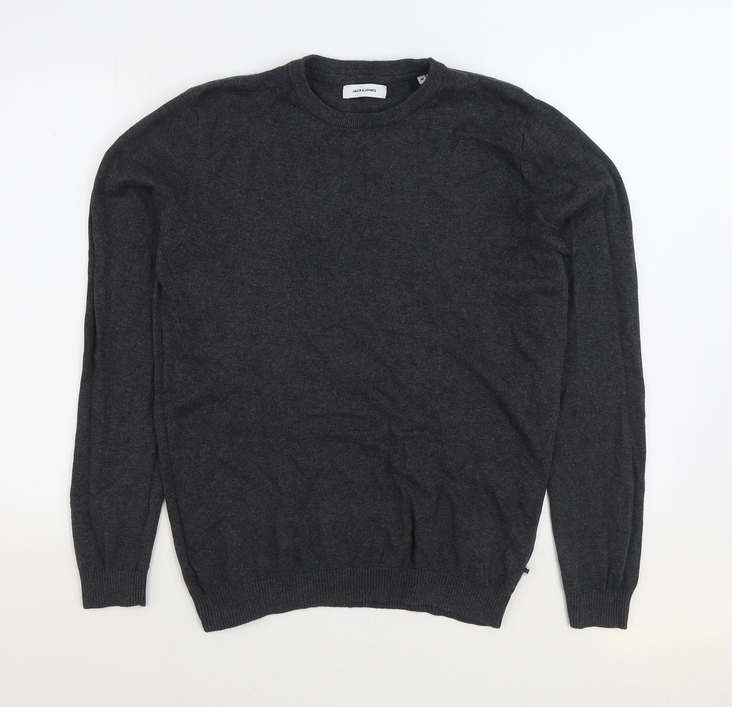 JACK & JONES Mens Grey Round Neck Cotton Pullover Jumper Size M
