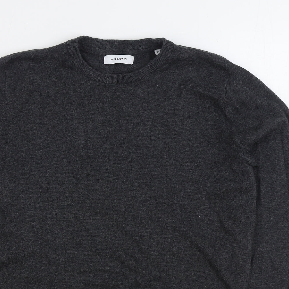 JACK & JONES Mens Grey Round Neck Cotton Pullover Jumper Size M
