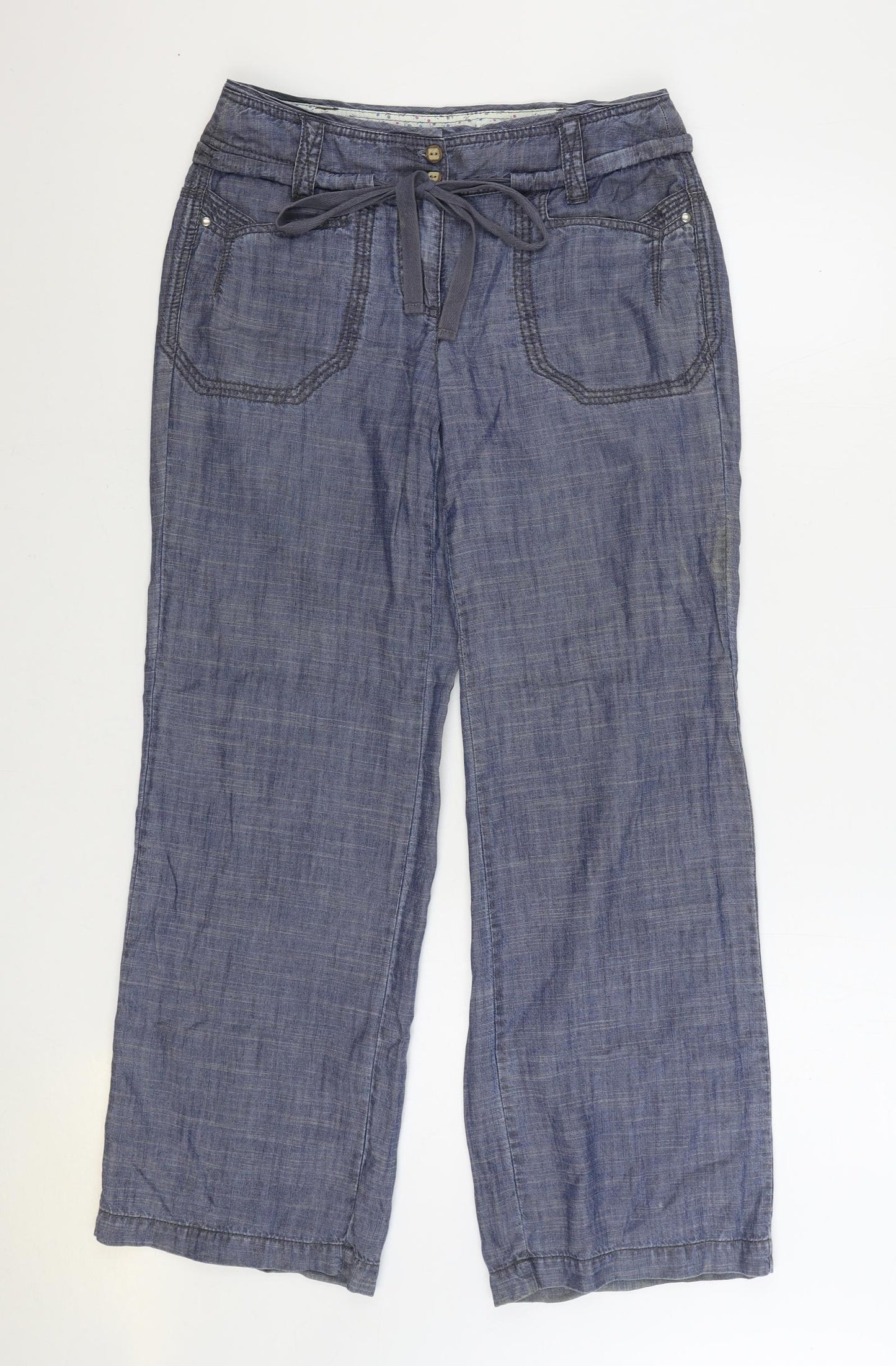NEXT Womens Blue Lyocell Trousers Size 10 L29 in Regular Zip
