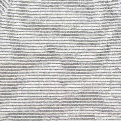 F&F Womens Grey Striped Cotton Basic T-Shirt Size 10 Henley