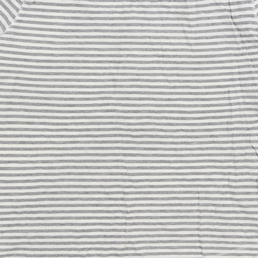 F&F Womens Grey Striped Cotton Basic T-Shirt Size 10 Henley