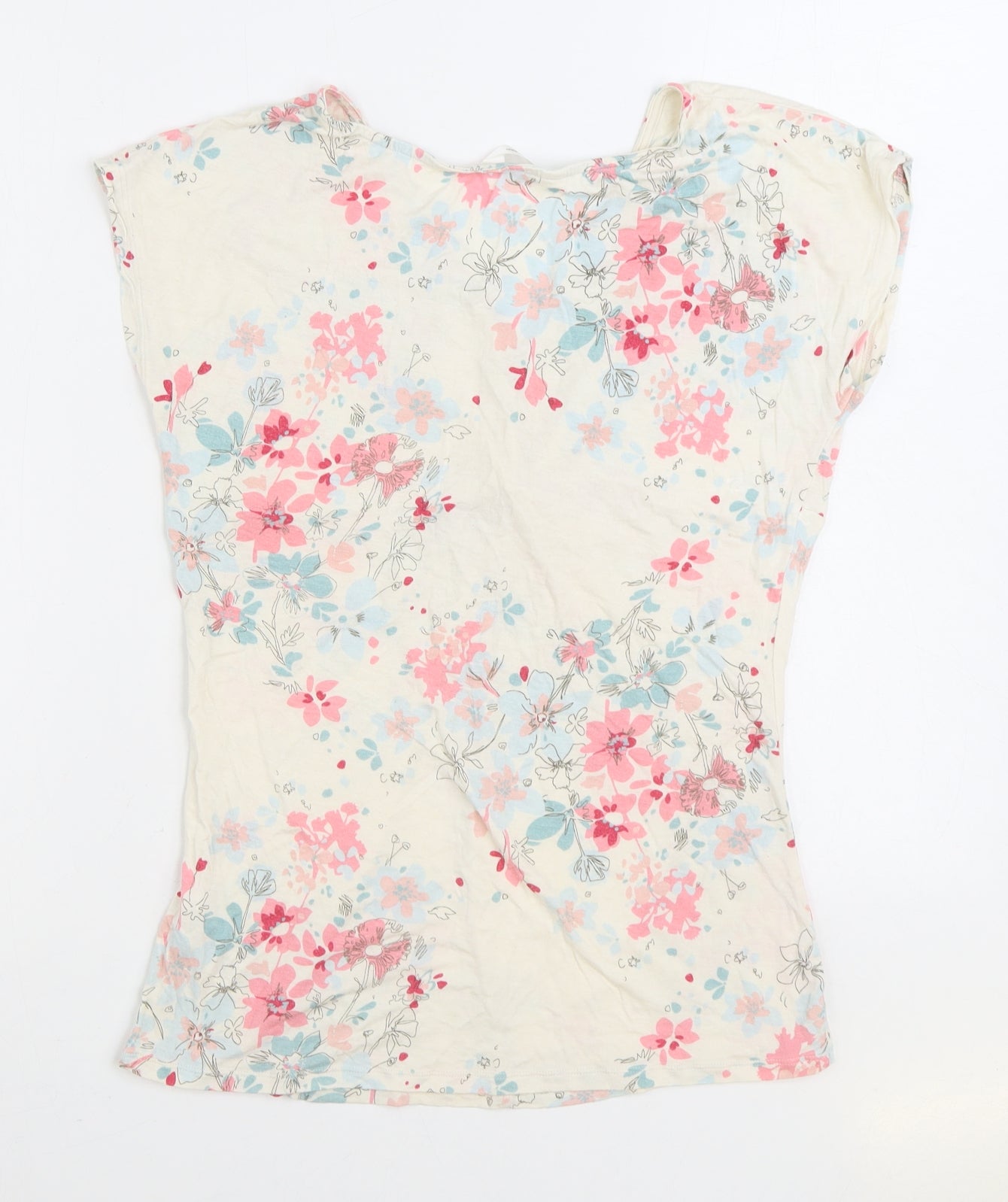 Dunnes Stores Womens Multicoloured Floral Viscose Basic T-Shirt Size 10 V-Neck - Knot Front